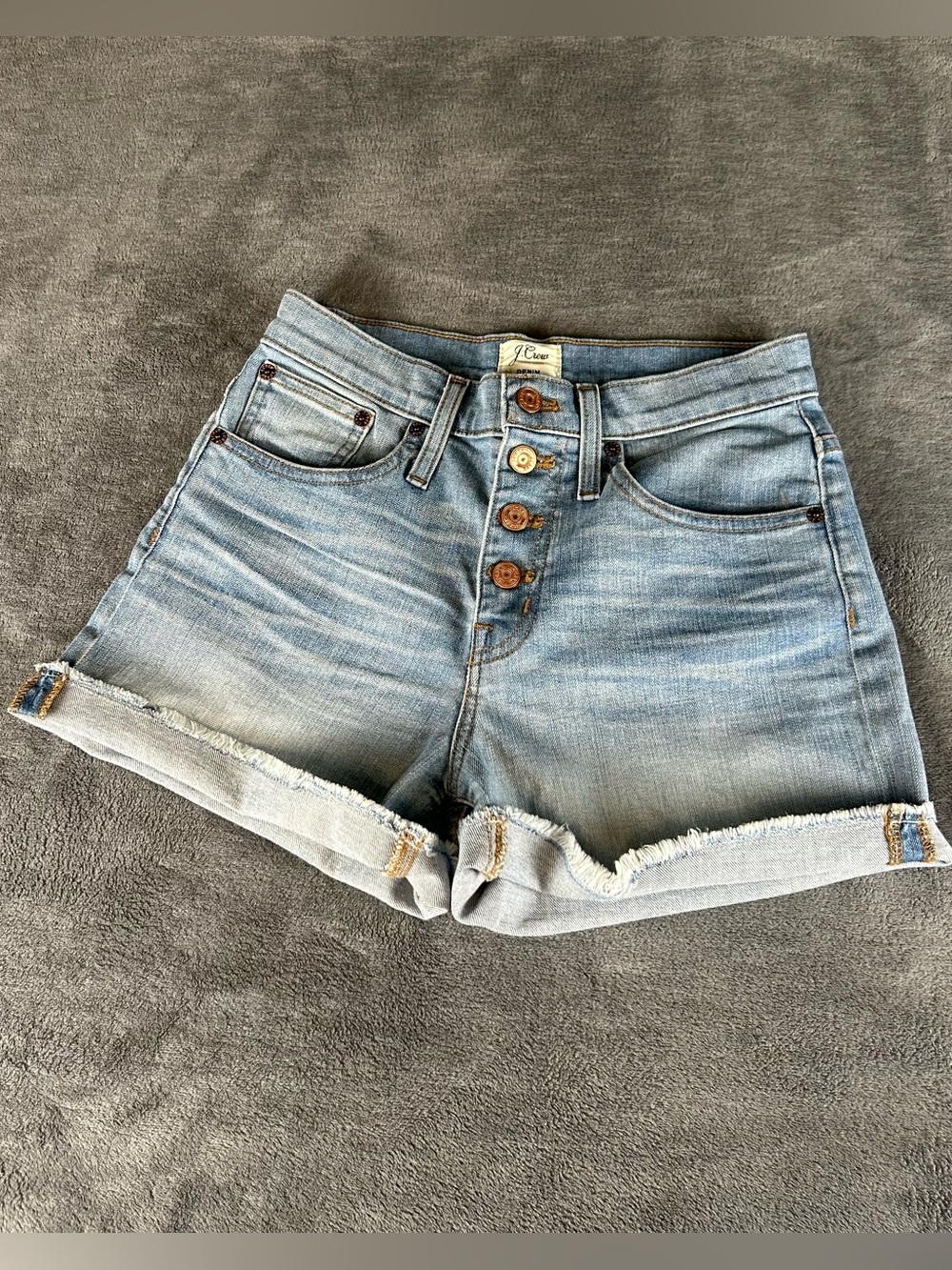 J Crew Jean Shorts Womens 24 Blue Denim Cut Offs Raw Hem Light Wash Button Fly